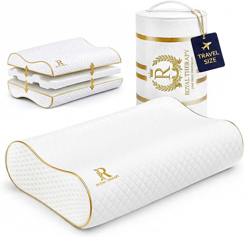 Royaltherapy Royal relaxation Travel Memory Foam Pillow, Neck Pillow Bamboo Adjustable Side Sleeper Pillow (Travel 18 x 12 x 5) Bamboo White
