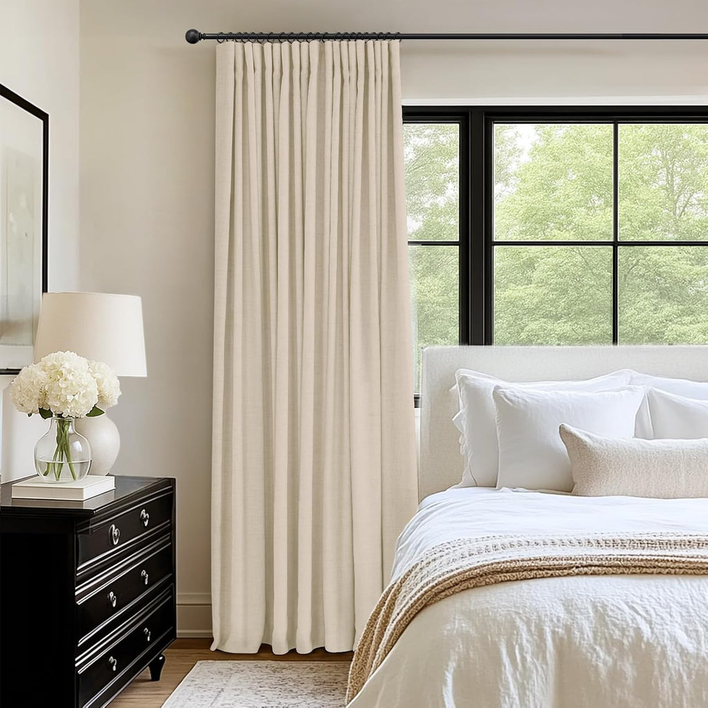 INOVADAY 100% Blackout Curtains for Bedroom, Cream Black Out Curtains 84 Inch Long, Clip Rings Linen Blackout Drapes, Thermal Insulated…