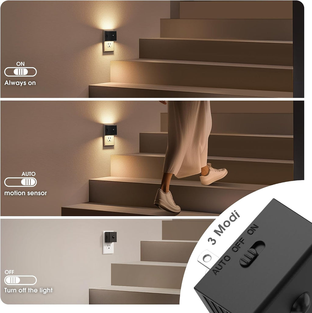JandCase Motion Sensor Night Light, Night Lights Plug into Wall with Adjustable Brightness, Motion Activated Night Light, 3000K Warm…