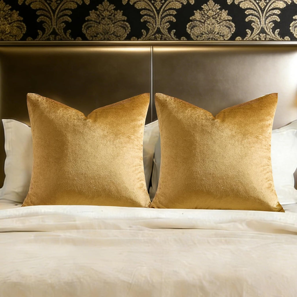 GIGIZAZAFocusingonhomedecoration GIGIZAZA Golden Throw Pillow Covers 26x26 Decorative Velvet Cushion Covers Pack of 2 Pillowcase for Sofa