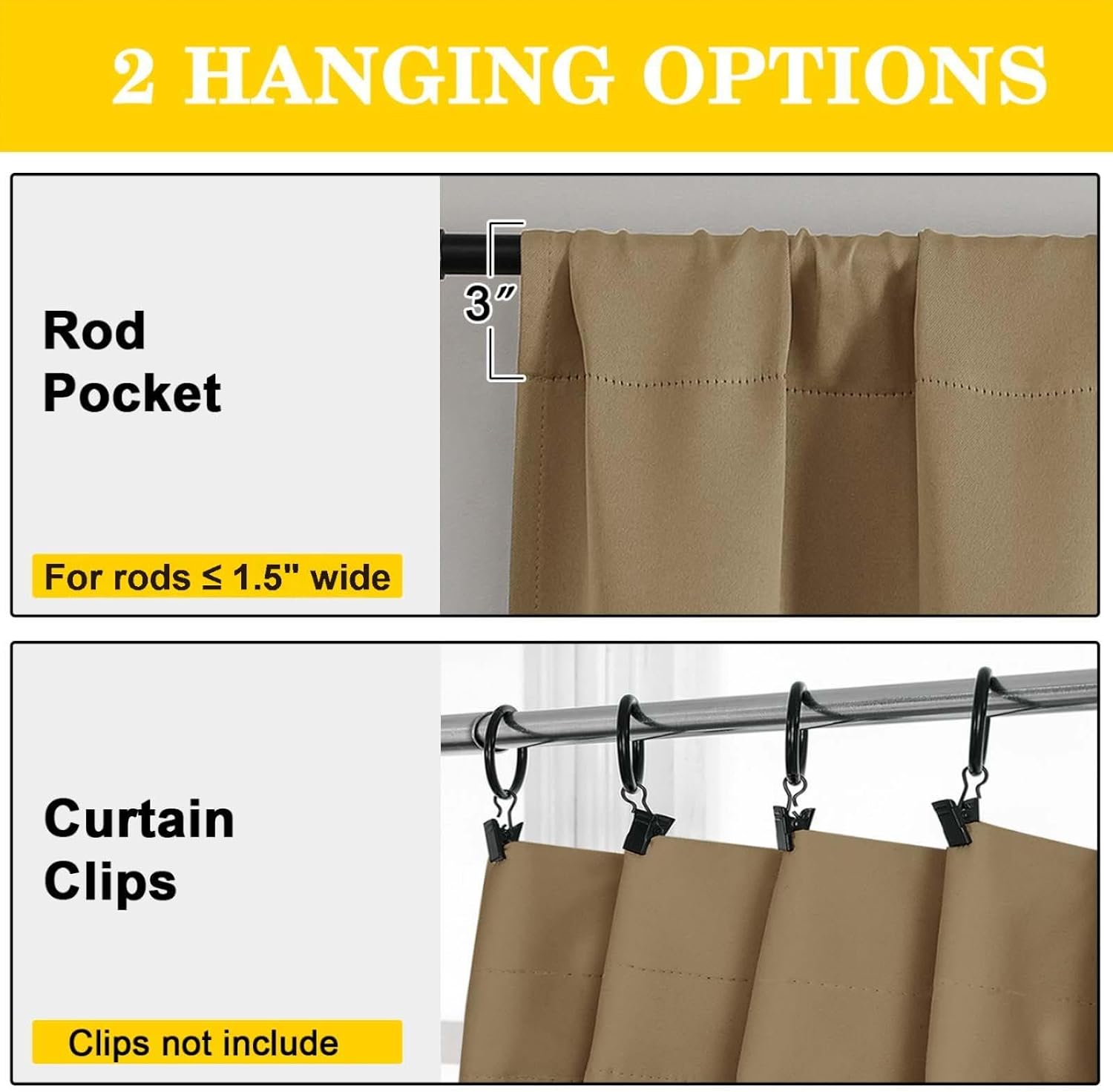 WelvetBLK Taupe Room Darkening Curtains for Bedroom Living Room 45 Inch Length 2 Panels Set, Soft Solid Thermal Insulated Rod Pocket Short…