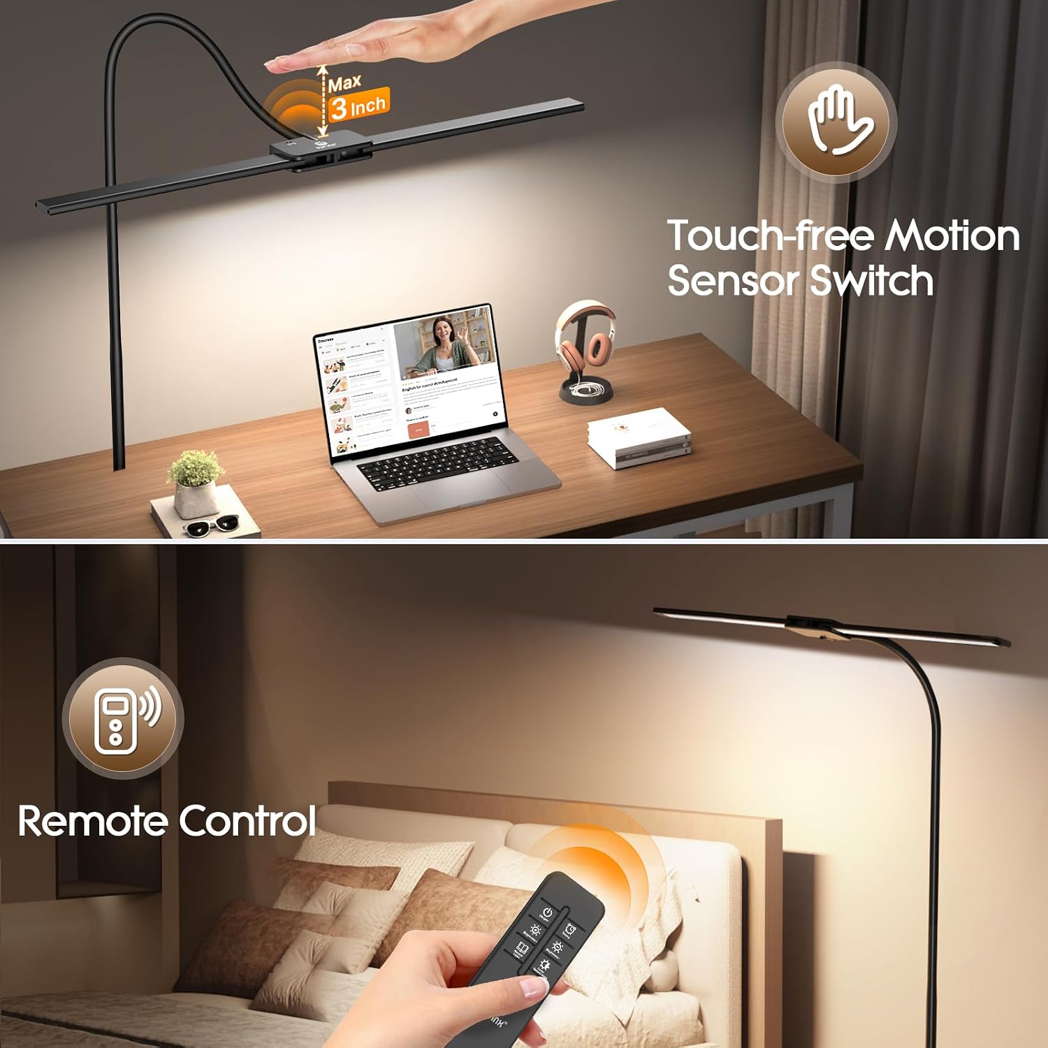 Syrinx LED Floor Lamp, 18W 2000LM Bright Reading Floor Lamp for Office, Gesture & Remote Control, Dual Head Goose-Neck Standing Lamp…