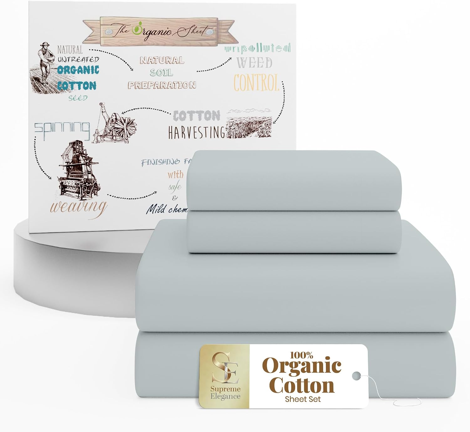 SupremeElegence Supreme Elegance 100% Organic Cotton King Size Sheets Set (4Pc), Percale, Crisp, Breathable & Cooling Sheets for Hot Sleepe…