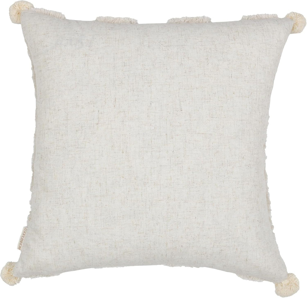 Loopuinhom Boho Pillow Covers 18X18 Inch Boho Tufted Linen Throw Pillow Covers Decorative Pompoms Cushion Cover Farmhouse Pillow Case for C…