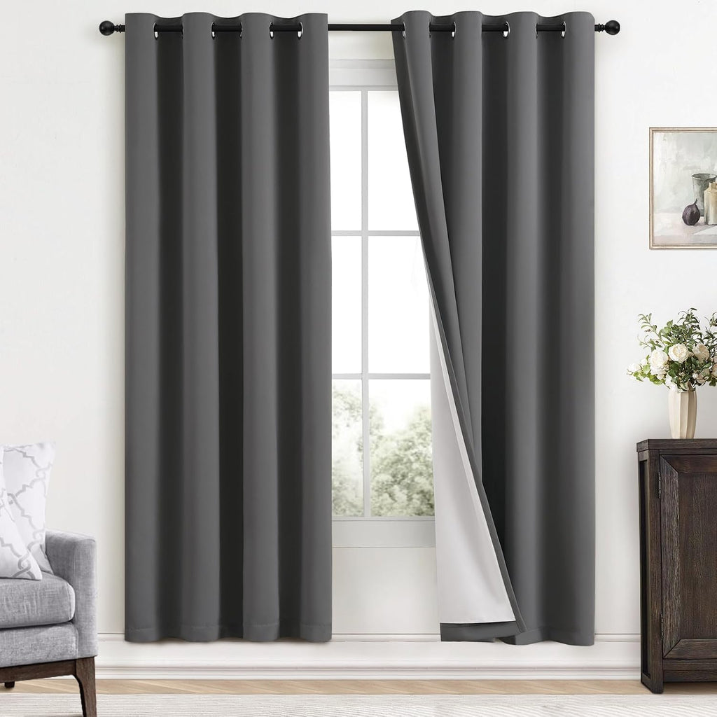 Yakamok Dove Grey 100% Blackout Curtains Grommet Window Treatments with 2 Thick Layers-Light Gray Room Darkening Thermal Insulated Drapes S…