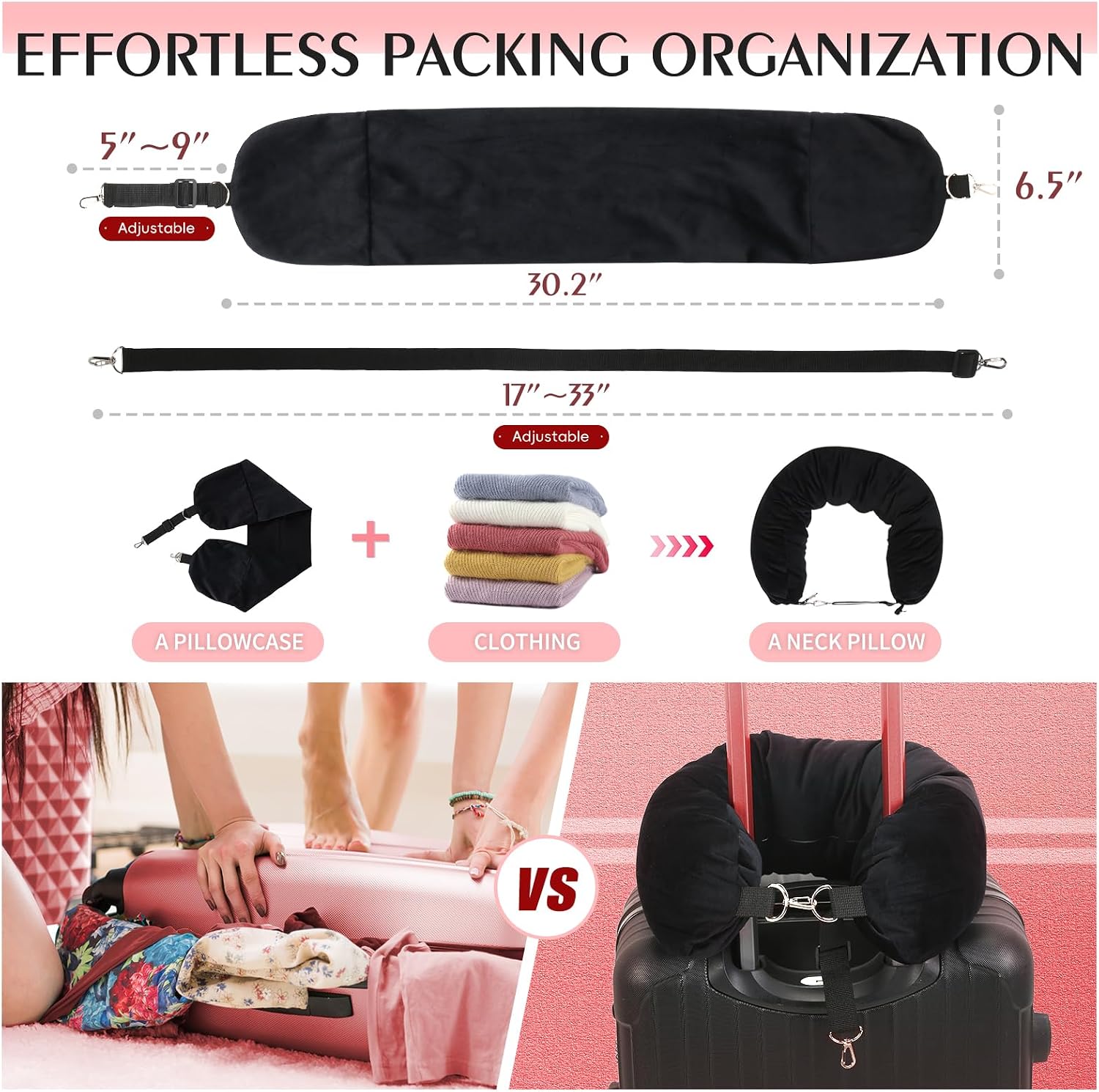 Stuffable Travel Pillow, Stuffable Neck Pillow for Travel, Neck Pillow Stuffed with Clothes Storage - No Extra Baggage Fees, Fits 5+ Days…