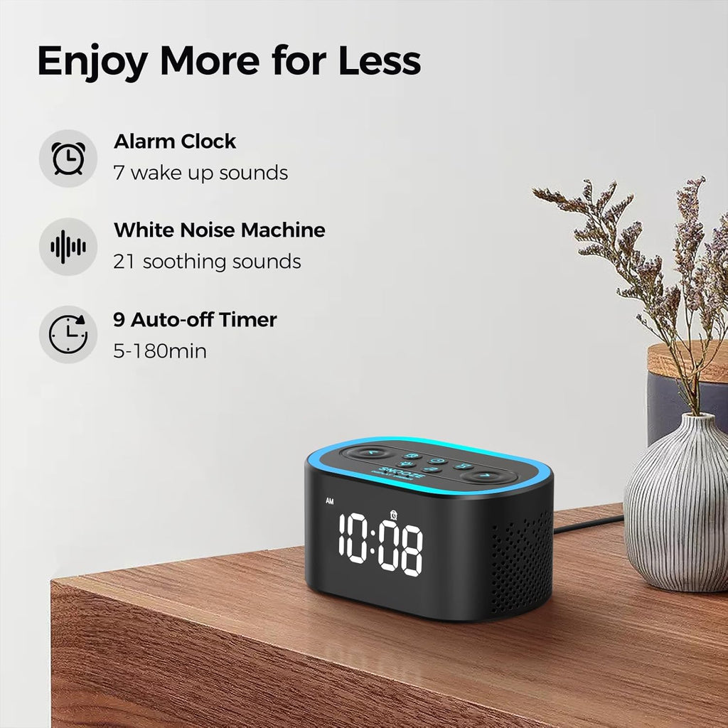 Reacher Digital Alarm Clock & White Noise Sound Machine, 21 Soothing Sounds, 7 Wake Up Sounds, 8 Night Lights, 32-Level Volume, 9 Sleep…