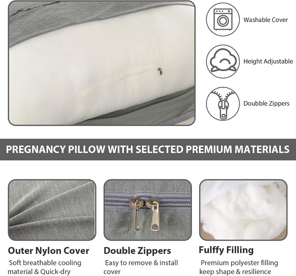 Amagoing Cooling Pregnancy Pillow for Sleeping, 55 inch U Shaped Full Body Maternity Pillow Support for Back, Hip, Belly, Legs for Pregnant…