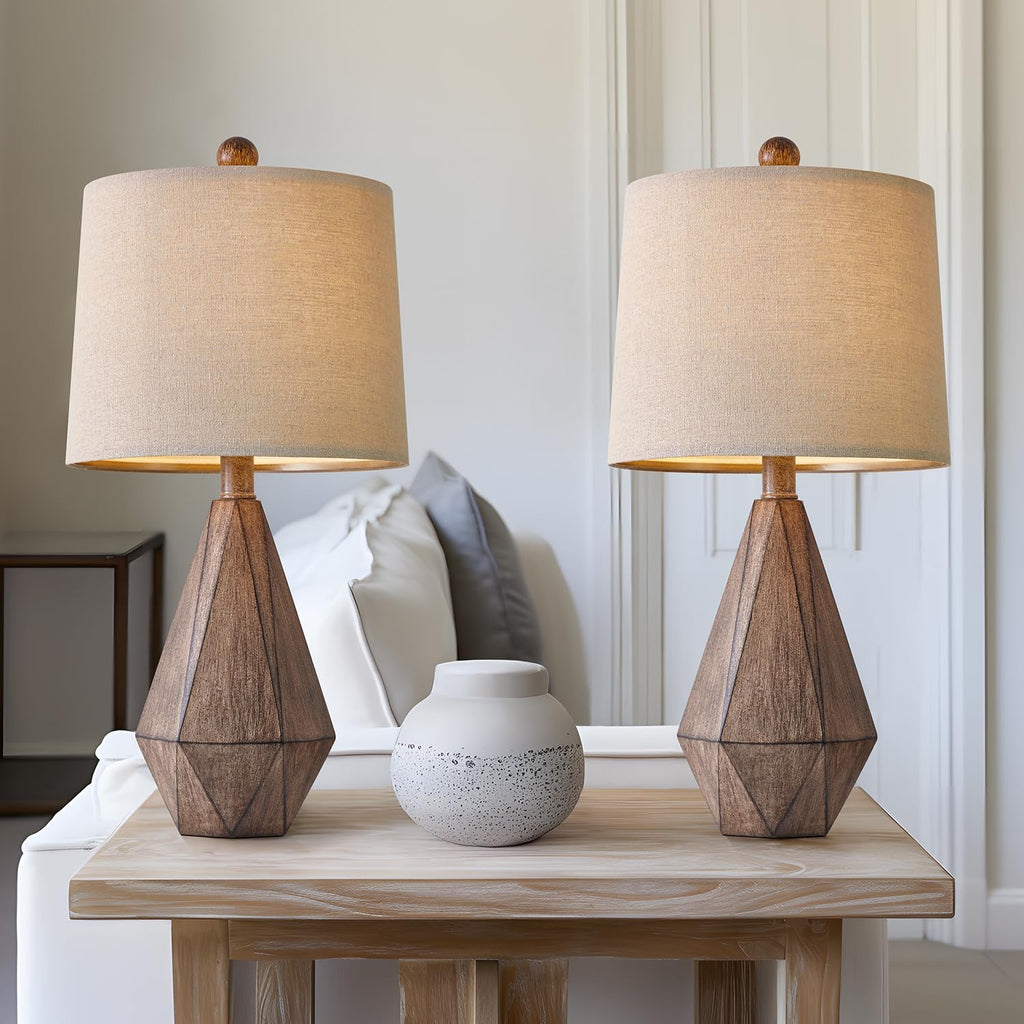 PoKat 20.25" Retro Farmhouse Table Lamp Set of 2 - Living Room & Bedroom Rustic Linen Bedside Nightstand Lamps for Kids, Study, Office…