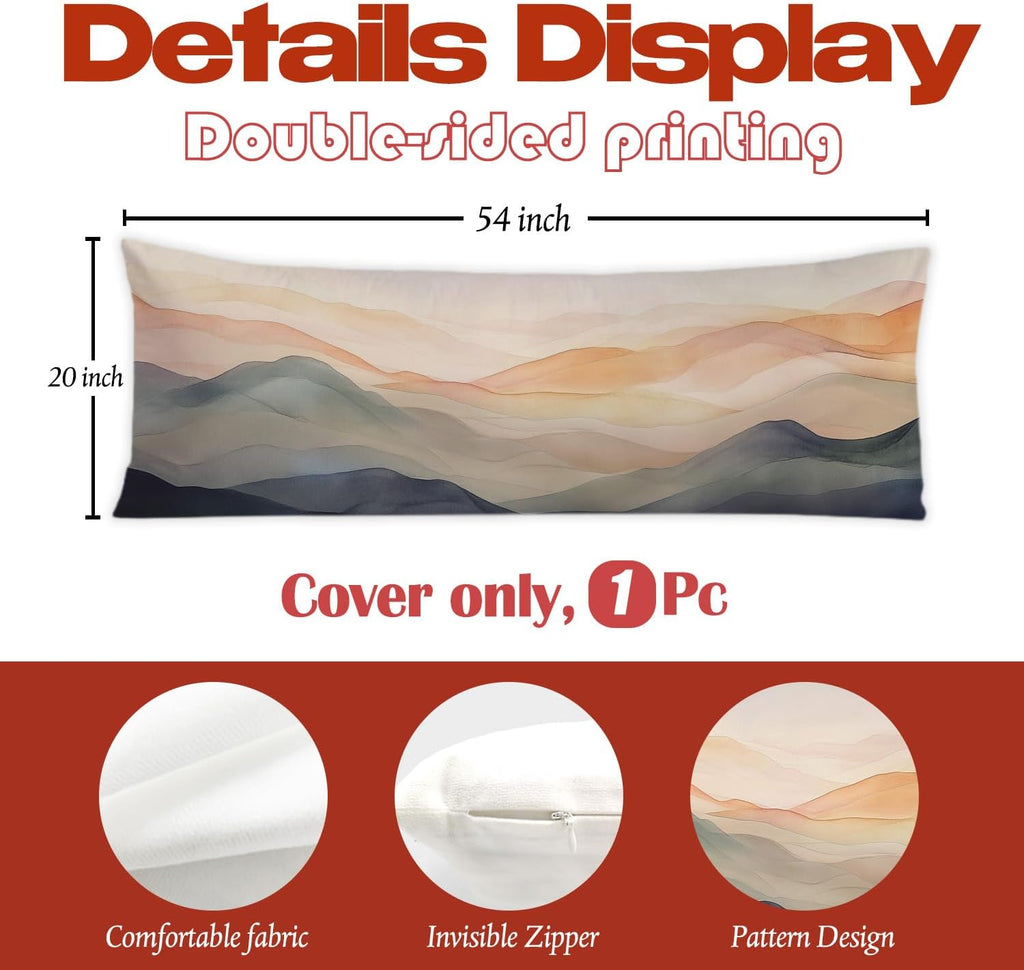 Abstract Boho Mountain Landscape 20x54 Body Pillow Cover, Boho Home Decor, Minimalist Mid Century Modern Nature Scenery Decorative Long…