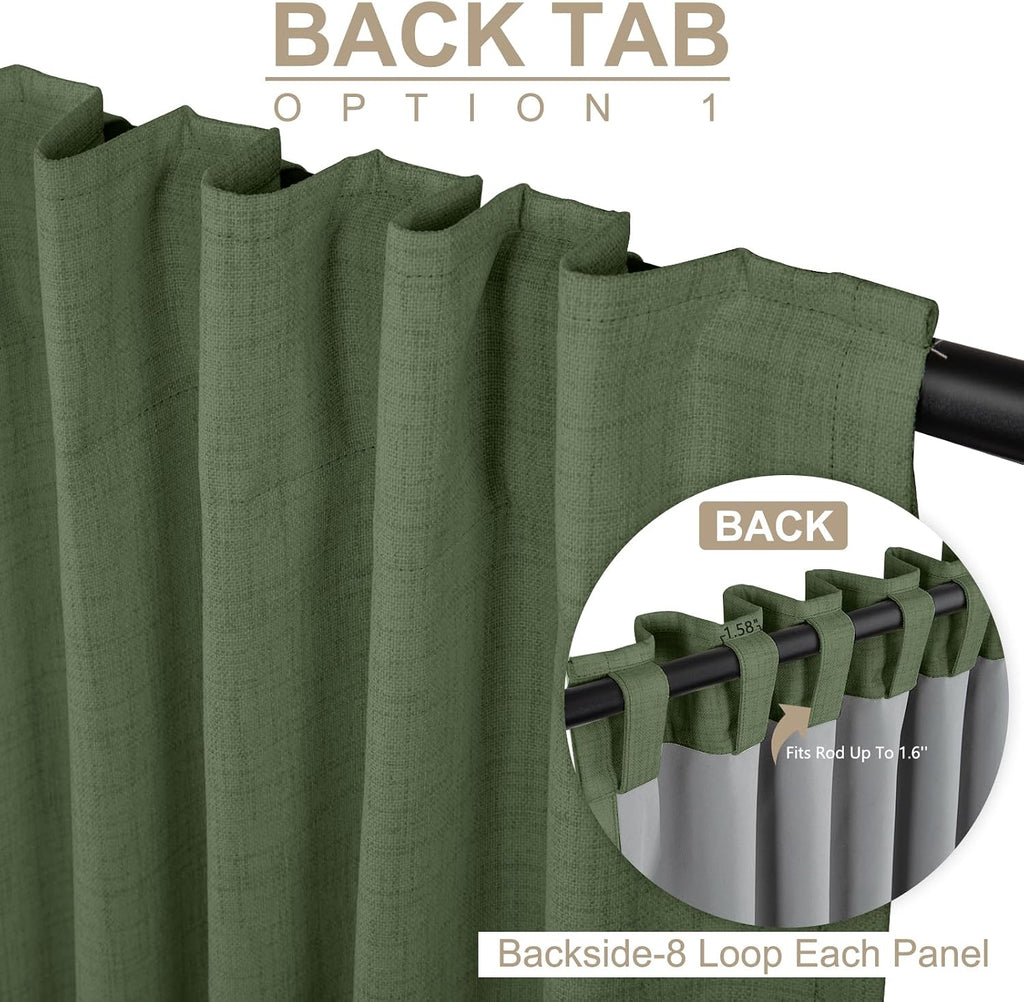 100BlackoutShield 100% Blackout Shield Olive Green Linen Blackout Curtains for Bedroom 84 Inches Long, Back Tab/Rod Pocket Living Room Drap…