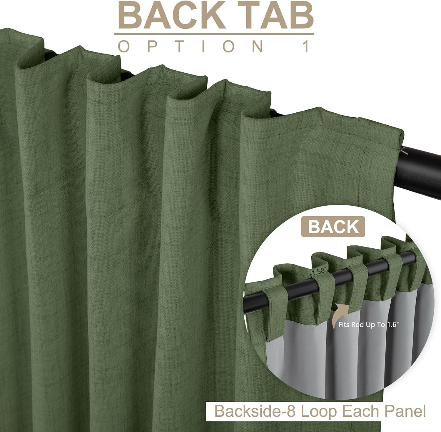 100BlackoutShield 100% Blackout Shield Olive Green Linen Blackout Curtains for Bedroom 84 Inches Long, Back Tab/Rod Pocket Living Room Drap…