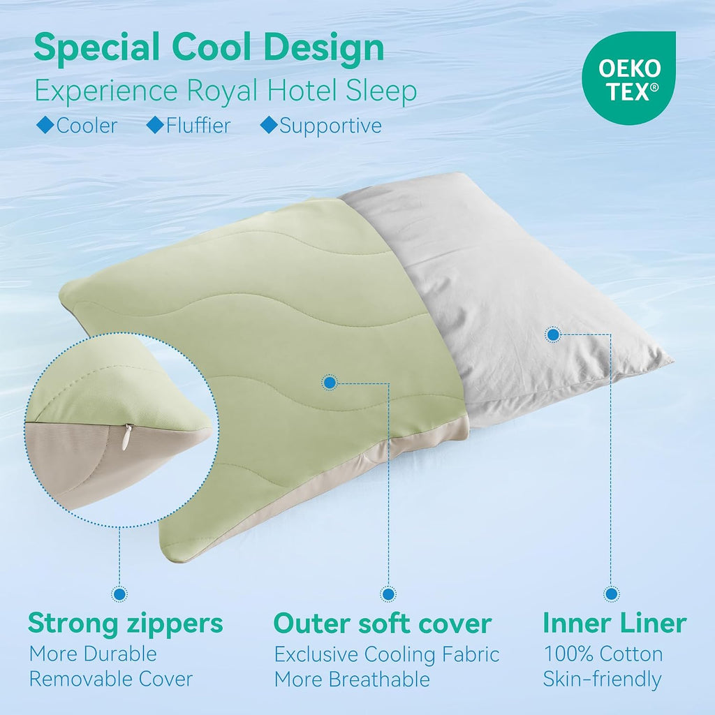 ThreeGeese Three Geese Cooling Goose Feather Down Bed Pillows Queen Size Set of 2 for Hot Sleepers, Q-Max>0.45, Cooling Hotel Bed Pillows,…