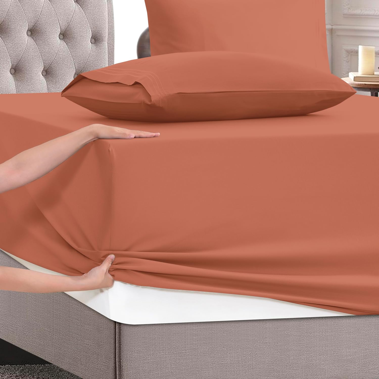 MocassiLuxuryBedding Mocassi Twin XL Size 4-Piece Bed Sheet Set - 1800 Hotel Quality Microfiber 18-24 Inches Extra Deep Pocket Fitted Sheet…
