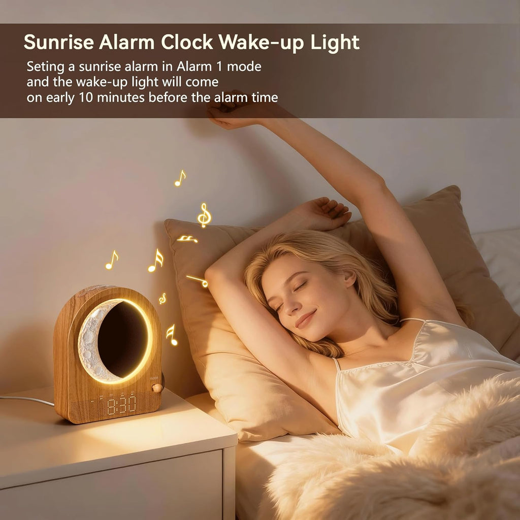 blonbar Sunrise Alarm Clocks with Dimmable Moon Lamp, 2 Alarm Clocks with 12Levels Volume for Heavy Sleepers, 10 Natural Sounds with 30/60/…