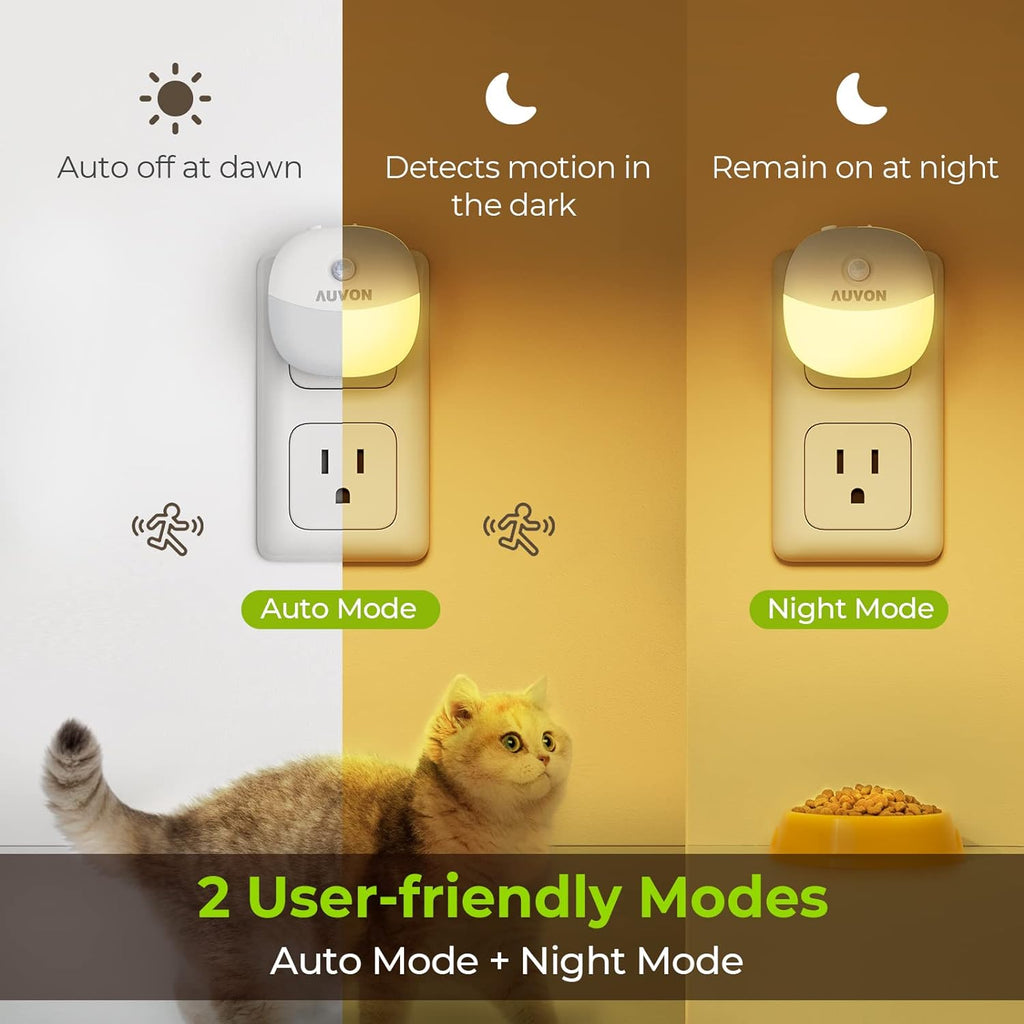 AUVON Plug in Night Light with Motion Sensor and Dusk to Dawn Sensor, Mini Warm White LED Nightlight with 1-50 lm Adjustable Brightness…