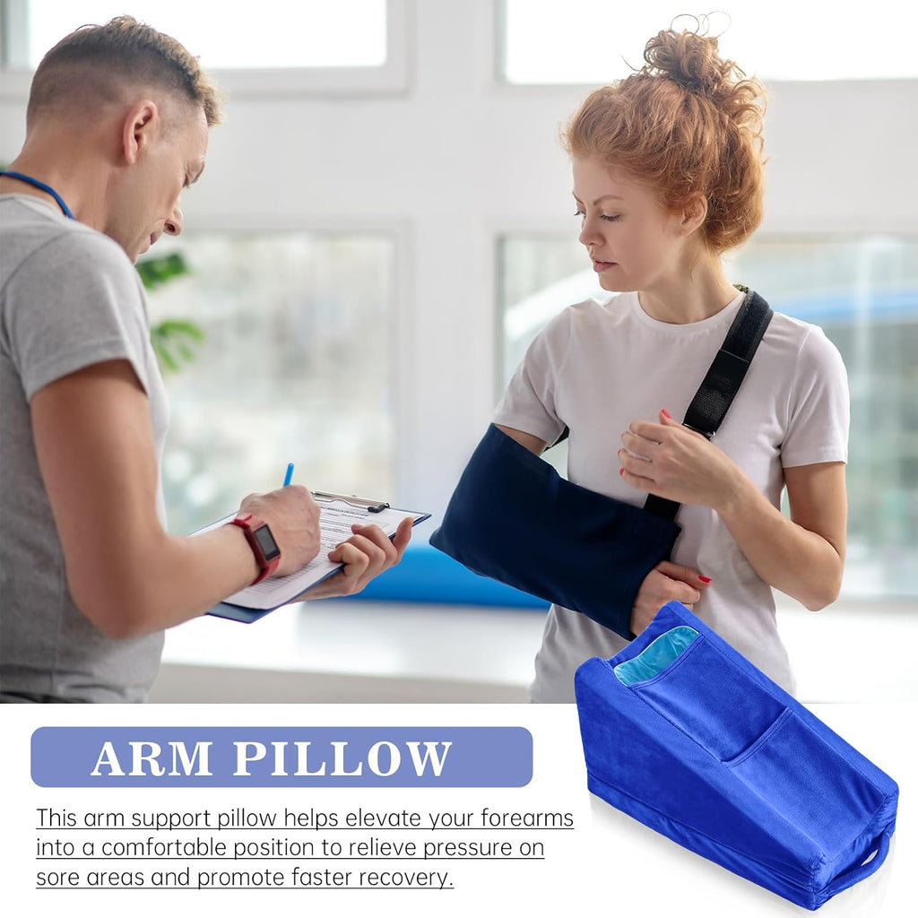 Buryeah Blue Arm Elevation Pillow with 2 Pockets, Soft Ergonomic Support Pillow for Elbow Rest Wedge Broken Arm Elbow Gifts with High Densi…
