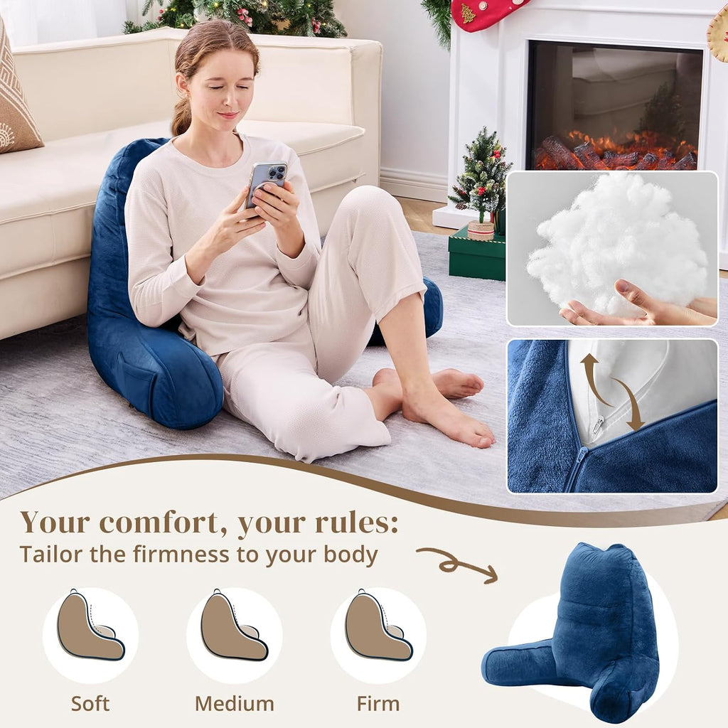 Sasttie Reading Pillow, Pillows for Reading or Relaxing – Ergonomic Support for Head, Neck, Back, and Lumbar, 21-Inch, Navy Blue Blue