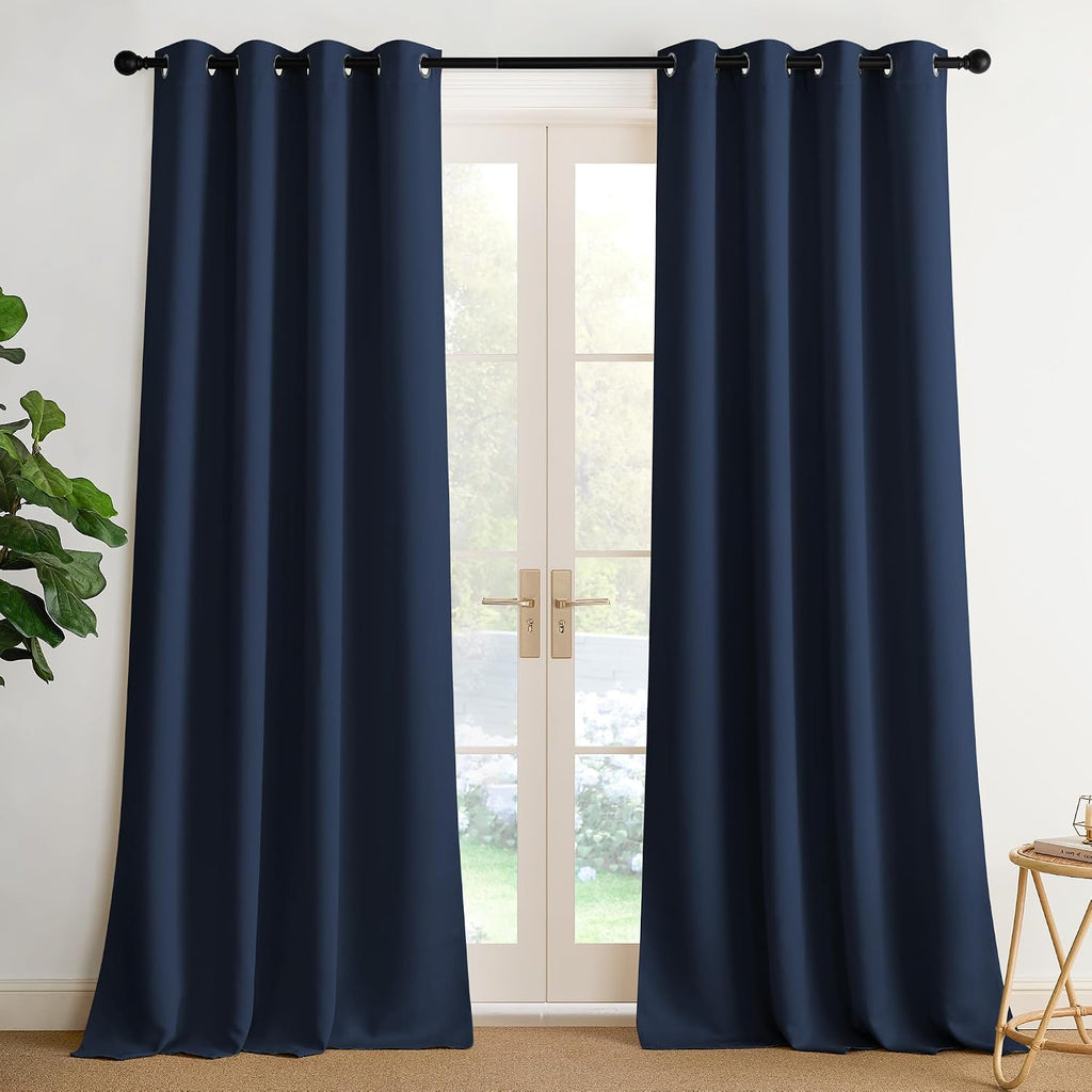 Nicetown Room Darkening Draperies Curtains Panels, 2 Panels Navy Blue W52 x L90 Blue