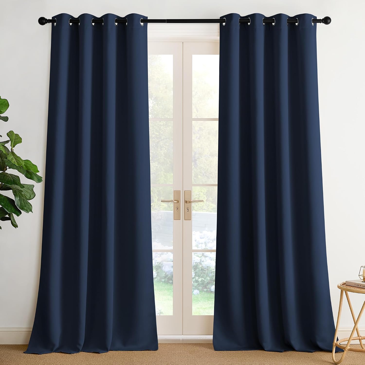Nicetown Room Darkening Draperies Curtains Panels, 2 Panels Navy Blue W52 x L90 Blue