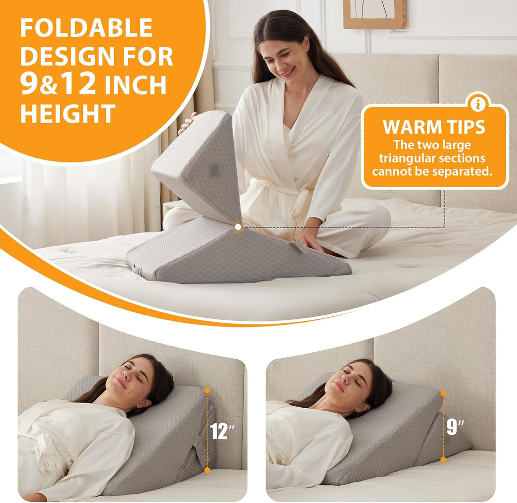 Ruqmuis Bed Wedge Pillow for Sleeping, 9&12 Inch Adjustable Wedge Pillow Set for After Surgery, Triangle Pillow for Back, Leg Support, Aci…