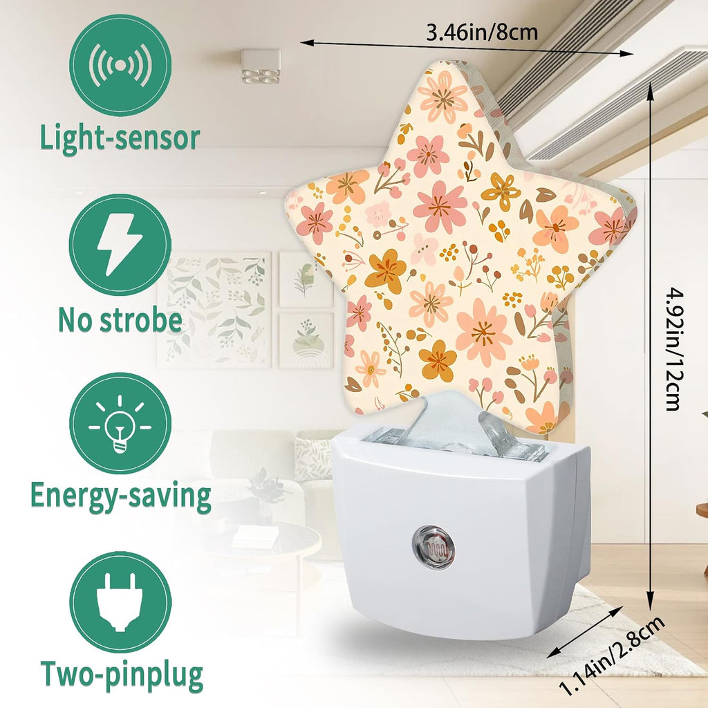 Flowers Star Night Light Plug in, Decorative Night Light for Kids Room Nursery Bedroom, Soft Glow Sensor Lamp for Hallway Bathroom…
