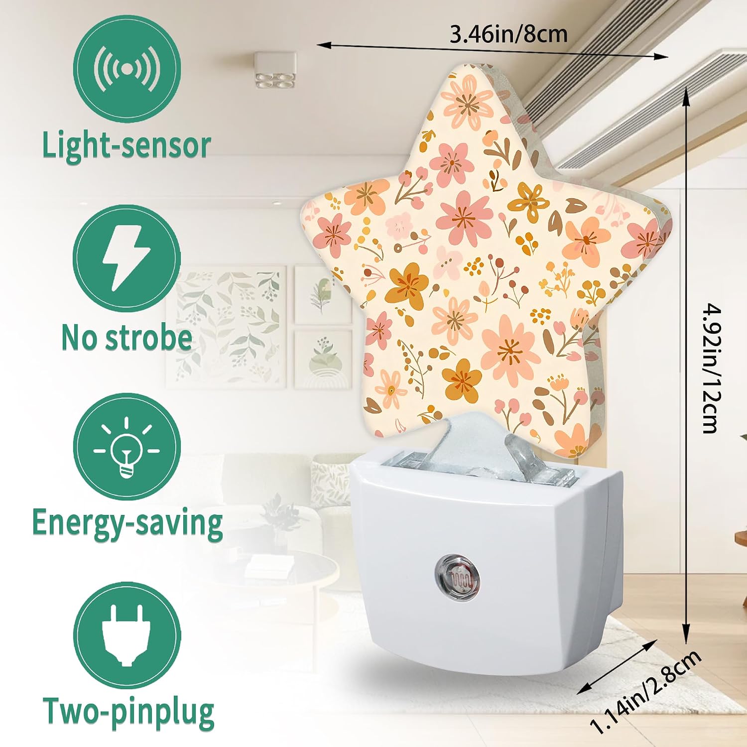 Flowers Star Night Light Plug in, Decorative Night Light for Kids Room Nursery Bedroom, Soft Glow Sensor Lamp for Hallway Bathroom…