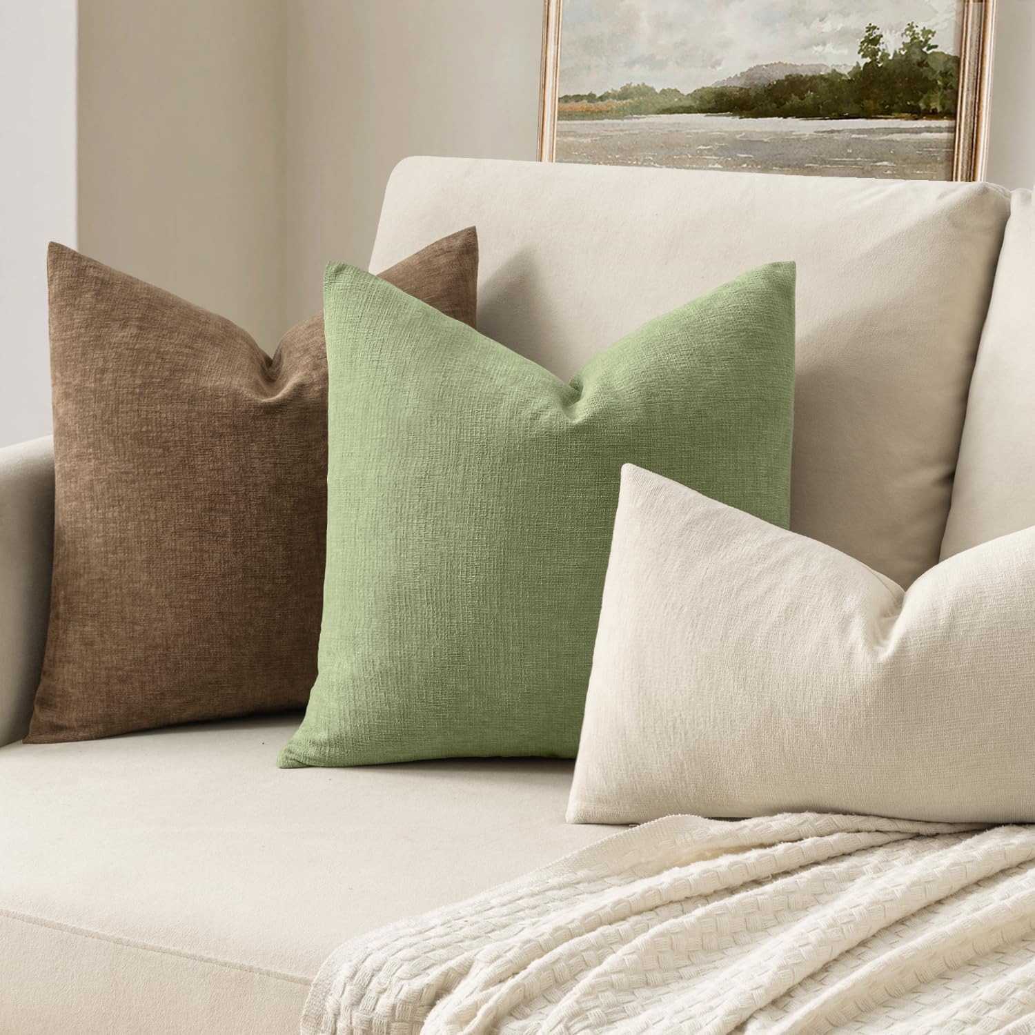 Miulee Sage Green Couch Pillow Covers 16x16 Inch, Set of 2 Soft Spring Chenille Decorative Square Throw Pillow Covers Farmhouse for Sofa Li…