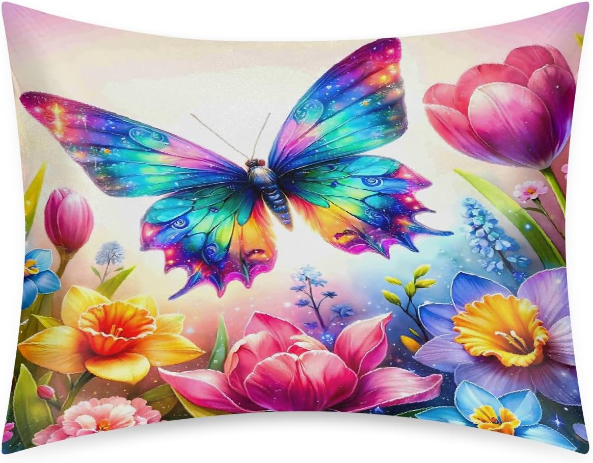 Colorful Butterfly Flowers Satin Pillowcase for Hair and Skin Soft Silk Pillow Cases with Envelope Closure Cooling Pillow Case Slip 15.99…