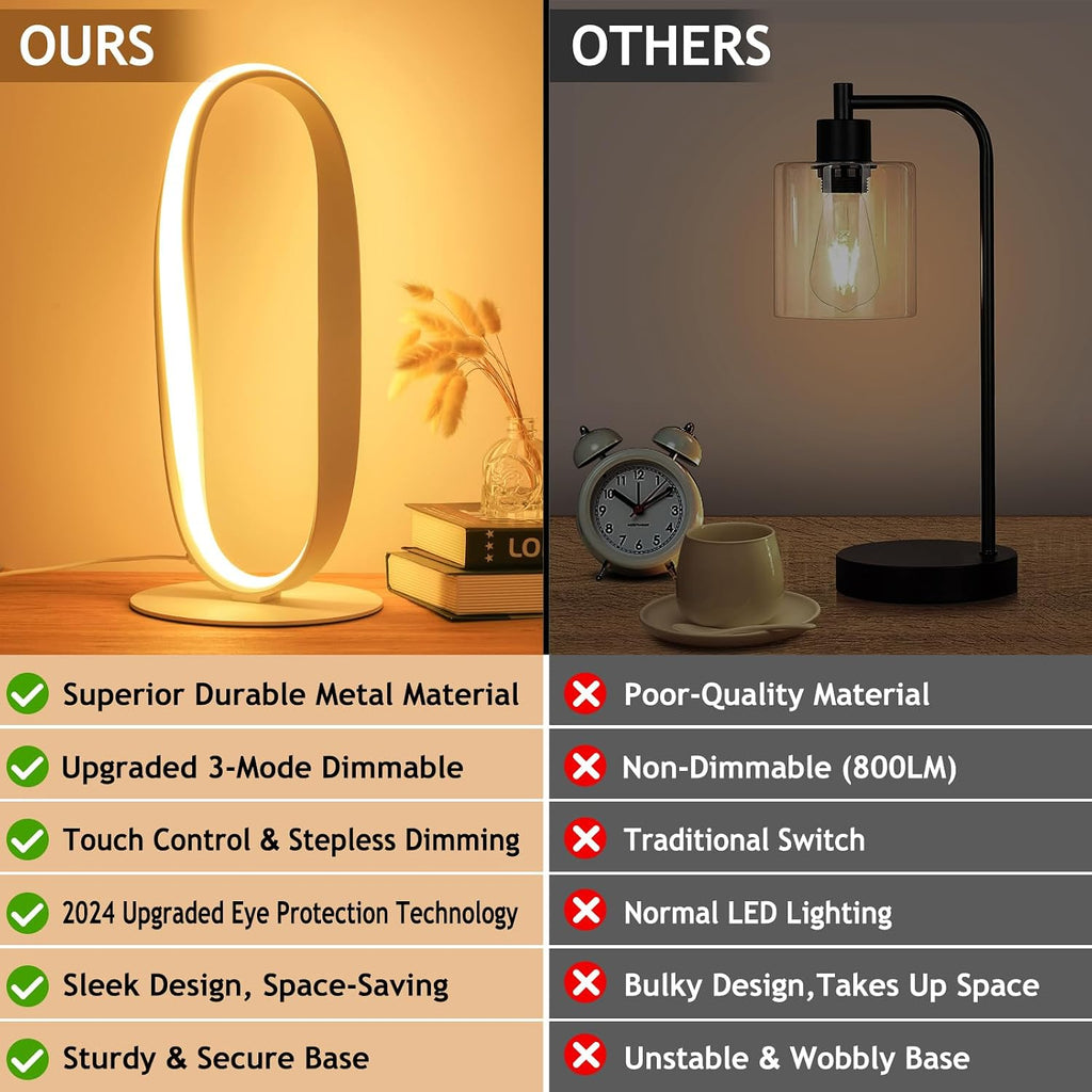 NUÜRLightning NUÜR Circle LED Table Lamp, 3 Color Temperatures Bedside Lamp for Living Room, Stepless Dimmable Bedside Table Lamp