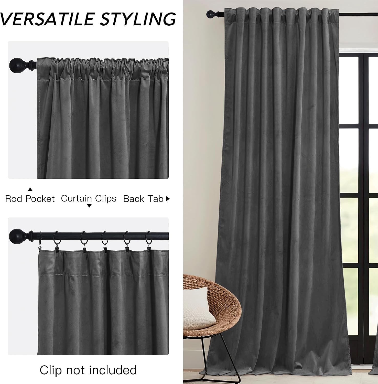 Rybhome RYB HOME Velvet Blackout Curtains for Bedroom - Super Soft Room Darkening Curtains Thermal Insulated Drapes Heat Block Window Panel…