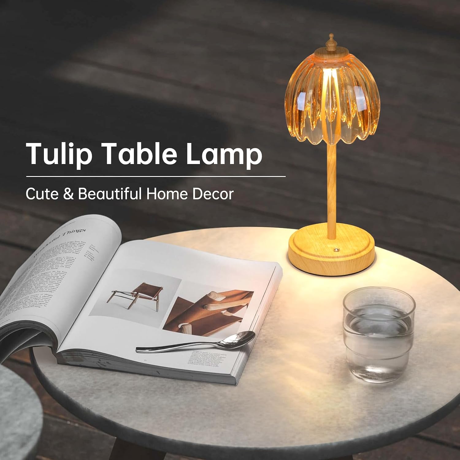 Shenmoyl Tulip Table Lamp with 5200mAh Battery & Touch Control, Small Cordless Table Lamp with 3 Colors, Rechargeable Battery Operated…