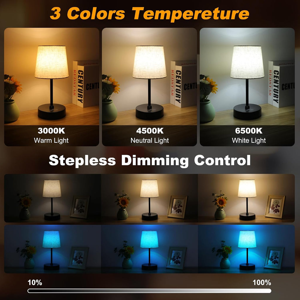 Ascher Small Bedside Table lamp Set of 2, RGB Color Changing Lamps, 3 Color Temperatures, Dimmable Nightstand Lamp with USB C+A Ports…