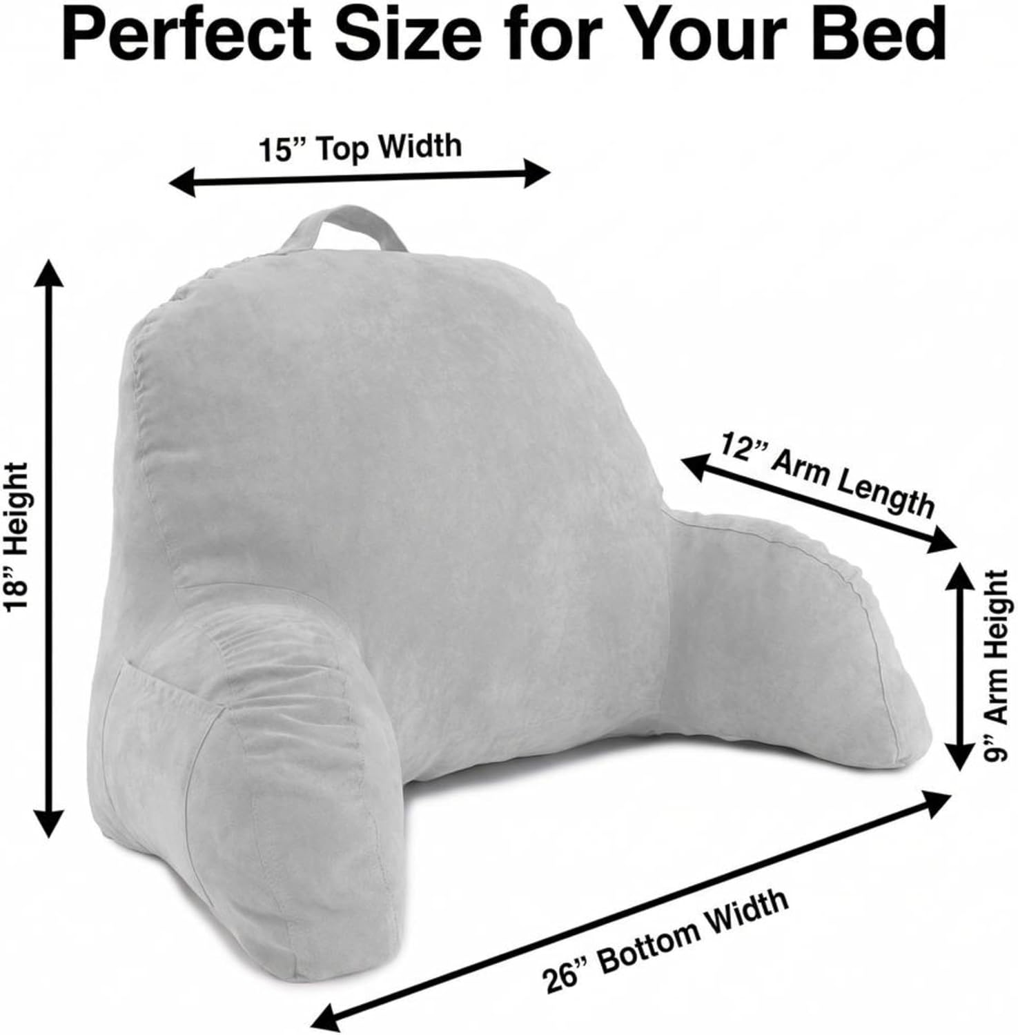 Deluxe Comfort Microsuede Bed Rest - Backrest Pillow with Arms - Bed Rest Pillow - Reading Bedrest Lounger - Sitting Support Pillow - Soft…