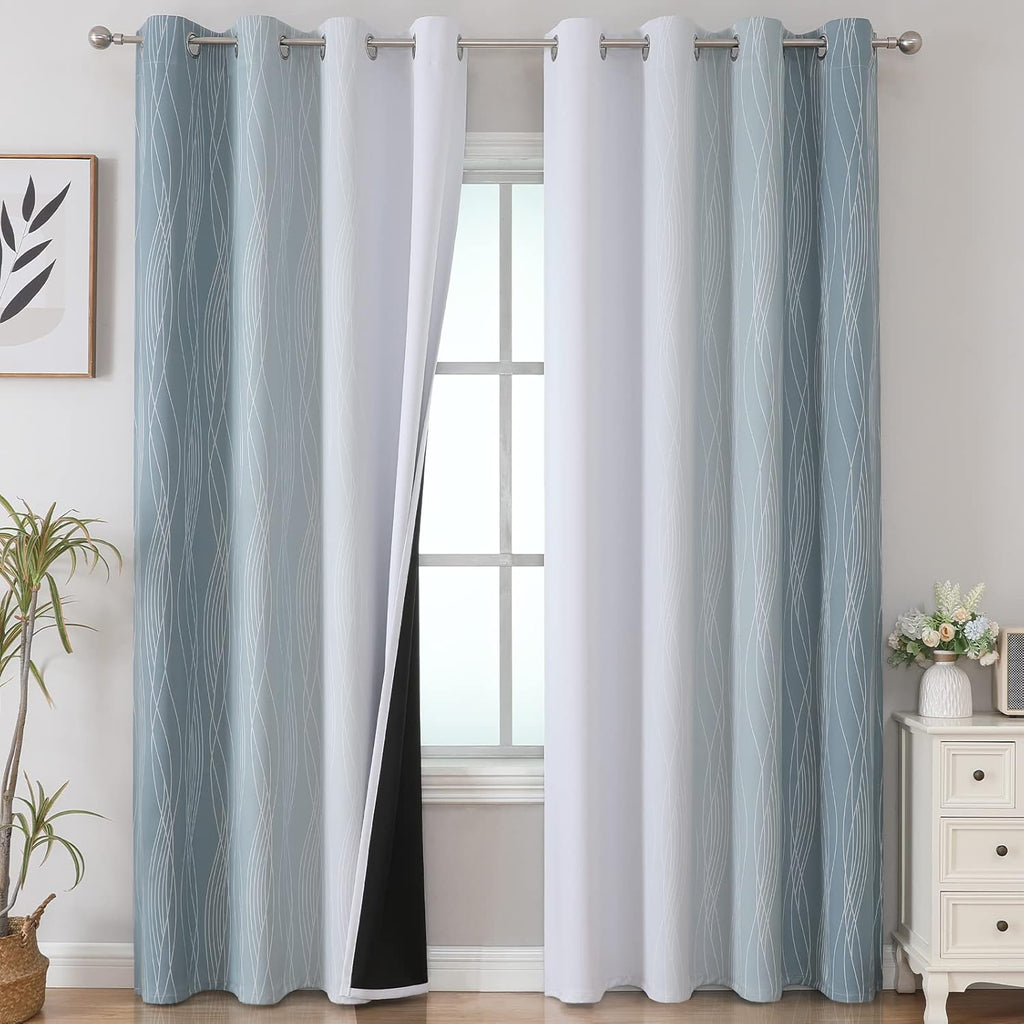 Estelartextiler Estelar Textiler Stone Blue and Grayish White Blackout Curtains 108 Inches Long, Thermal Insulated Drapes for Bedroom, Full…