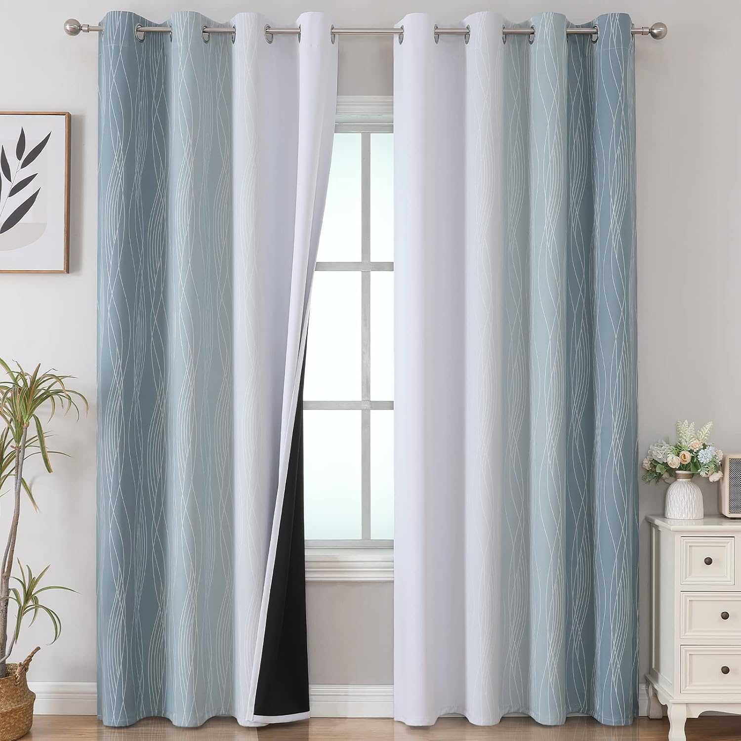 Estelartextiler Estelar Textiler Blackout Curtains 102 Inches Long 2 Panels for Living Room, Stone Blue and Greyish White Thermal Insulated…