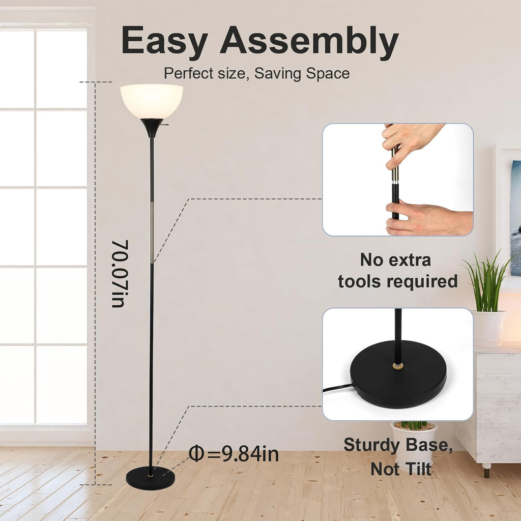 Floor Lamp, Dimmable Standing Lamp, 3 Levels Brightness Led Floor Lamp Rotary Switch Floor Lamps Modern Industrial Lamp with Shade, Tall…