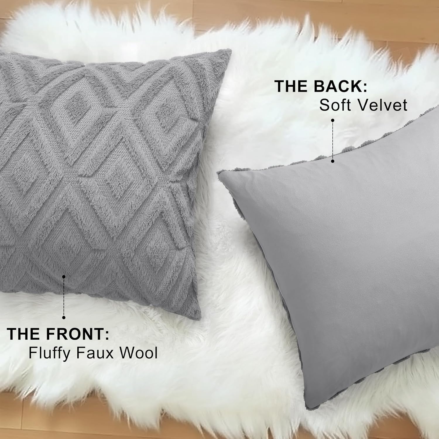 decorUhome Summer Couch Throw Pillow Covers 16x16 Set of 2, Decorative Soft Plush Faux Fur Wool Accent Pillow Covers for Modern Farmhouse B…