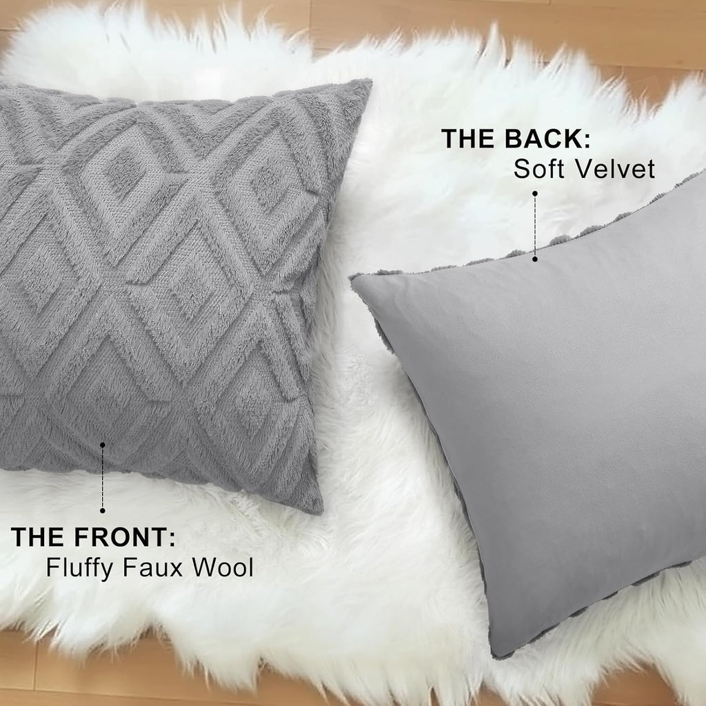 decorUhome Summer Couch Euro Sham Throw Pillow Covers 26x26 Set of 2, Decorative Soft Plush Faux Fur Wool Accent Pillow Covers for Modern F…