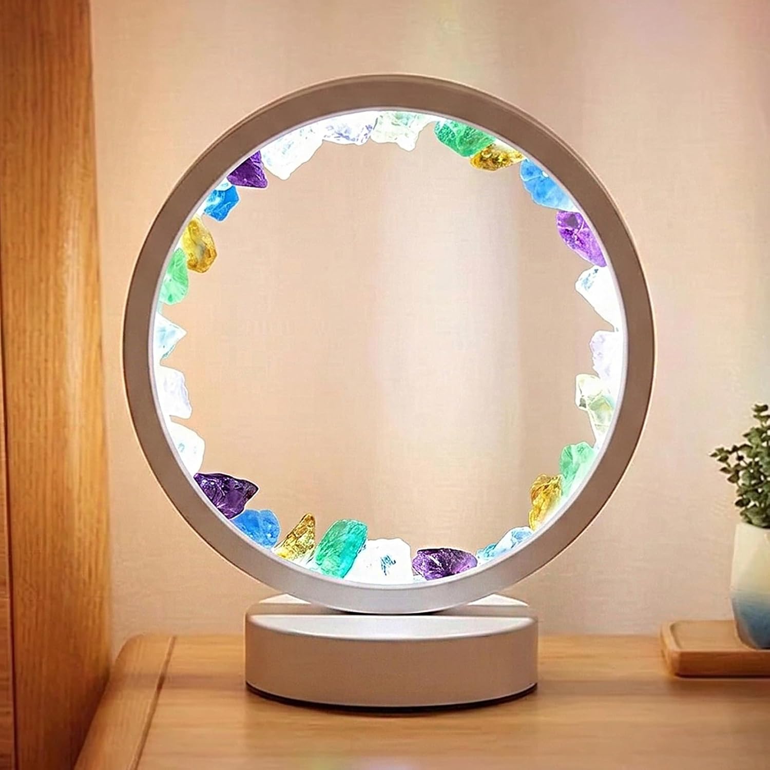 Runyansghi Chroma Gravel Night Lamp 8.6" Natural Healing Crystal Bedside Lamp USB Port 3 Colours Dimming Mode Bedroom Lamp Suitable Night…