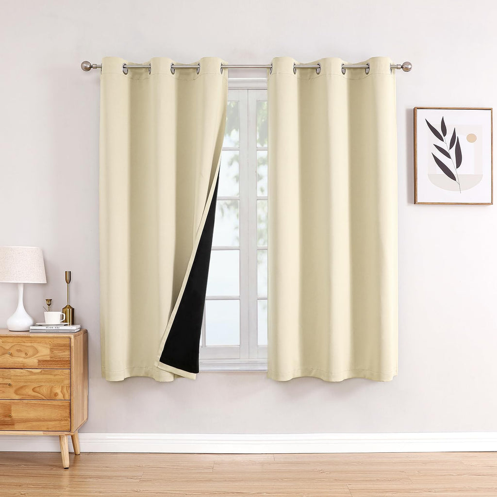 ChrisDowa 100% Blackout Curtains 63 inch Long for Bedroom with Black Liner, 2 Thick Layers Total Blackout Thermal Insulated Grommet Window…