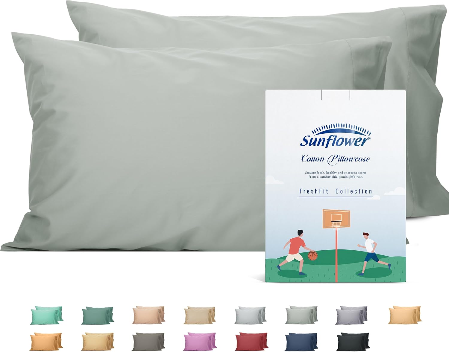 Sunflower King Pillowcases Set of 2, 100% Cotton King Pillow Cases 2, 20×40 inches Storm Grey, Soft and Breathable