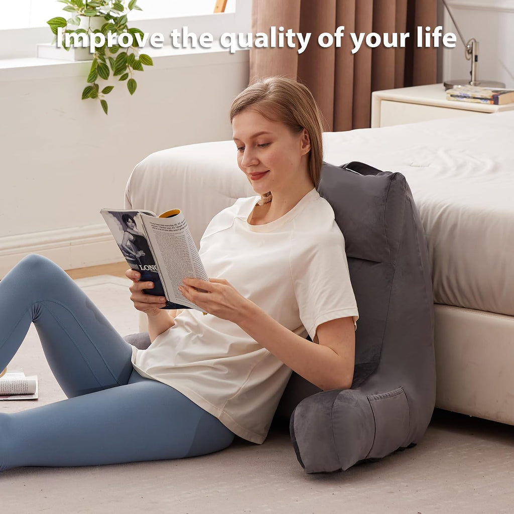 Ipynbap Reading Pillow with Arms for Adult, Back Pillow for Bed Sitting Up, Shredded Memory Foam Backrest Pillow with Pockets & Removable W…