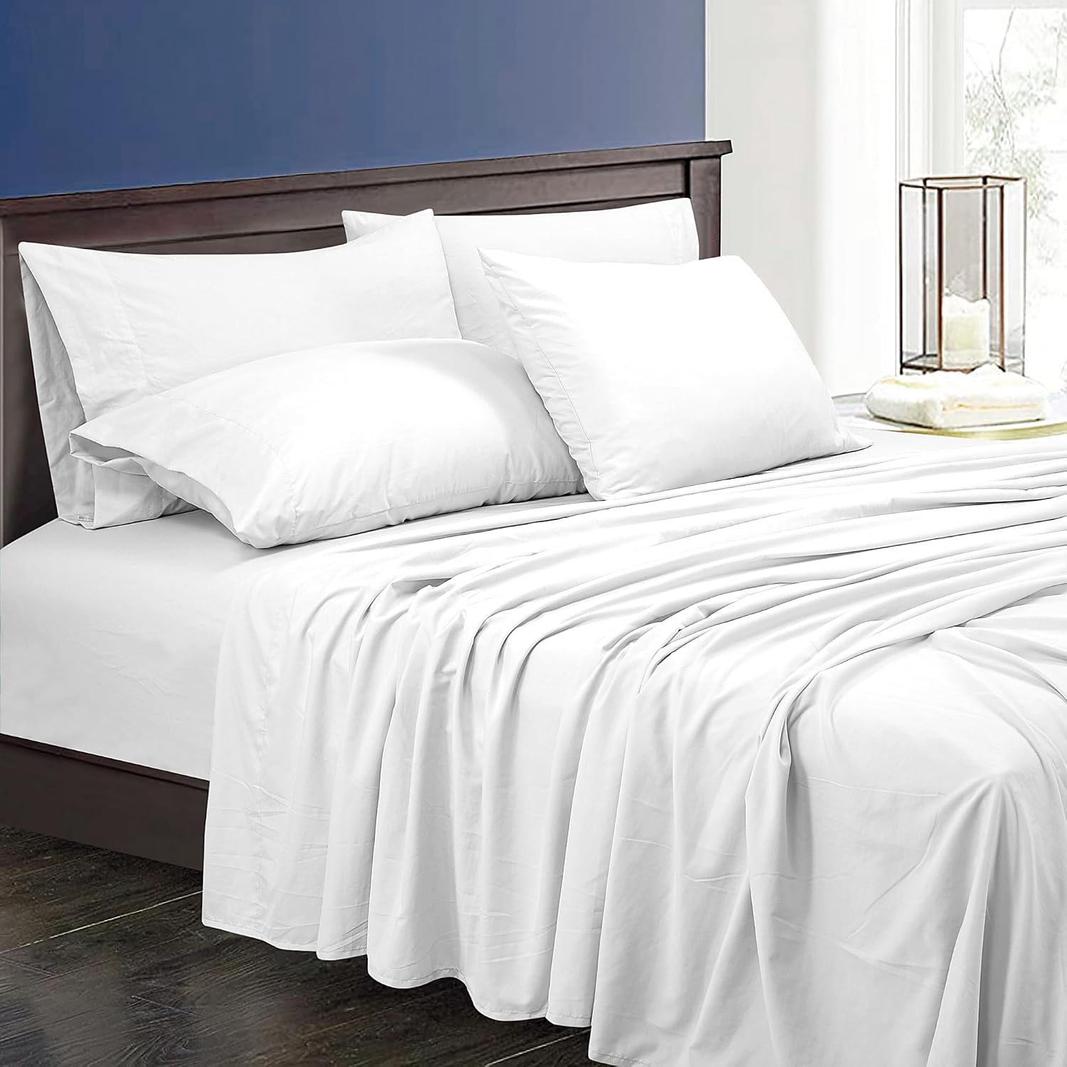 Royalelinens ROYALE LINENS 1500 Thread Cooling Sateen Count Poly/Cotton Sheet Set - 6 Piece King Bed Sheets - 1 Fitted, 1 Flat, 4 Pillow Ca…