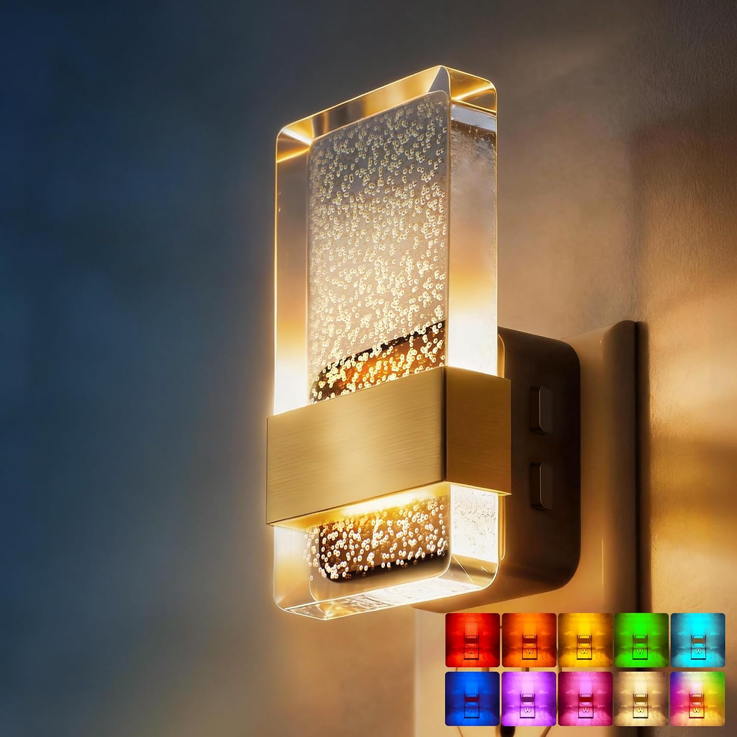 DORESshop LED Night Lights Plug into Wall, 3 Level Dimmable Night Light, Rotatable Bubble Decorative Nightlight, Dusk to Dawn Sensor…