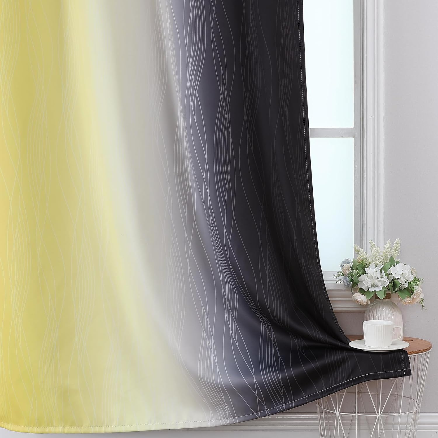 Estelartextiler Estelar Textiler Yellow and Black Ombre Blackout Curtains 102 Inch Long, Thermal Insulated Grommet Drapes for Bedroom, Full…