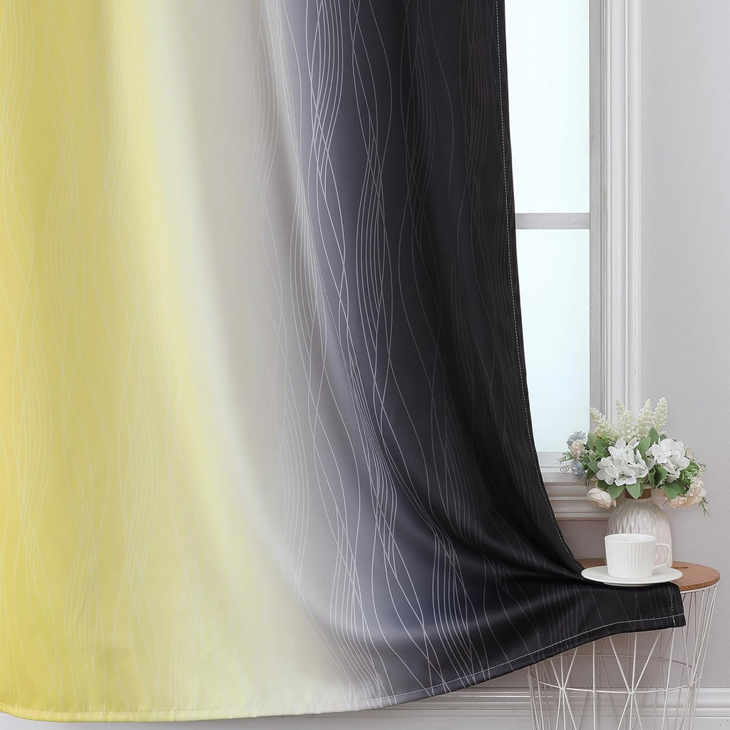 Estelartextiler Estelar Textiler Black and Yellow Ombre Blackout Curtains for Bedroom, Room Darkening Energy Saving Grommet Curtains for Li…
