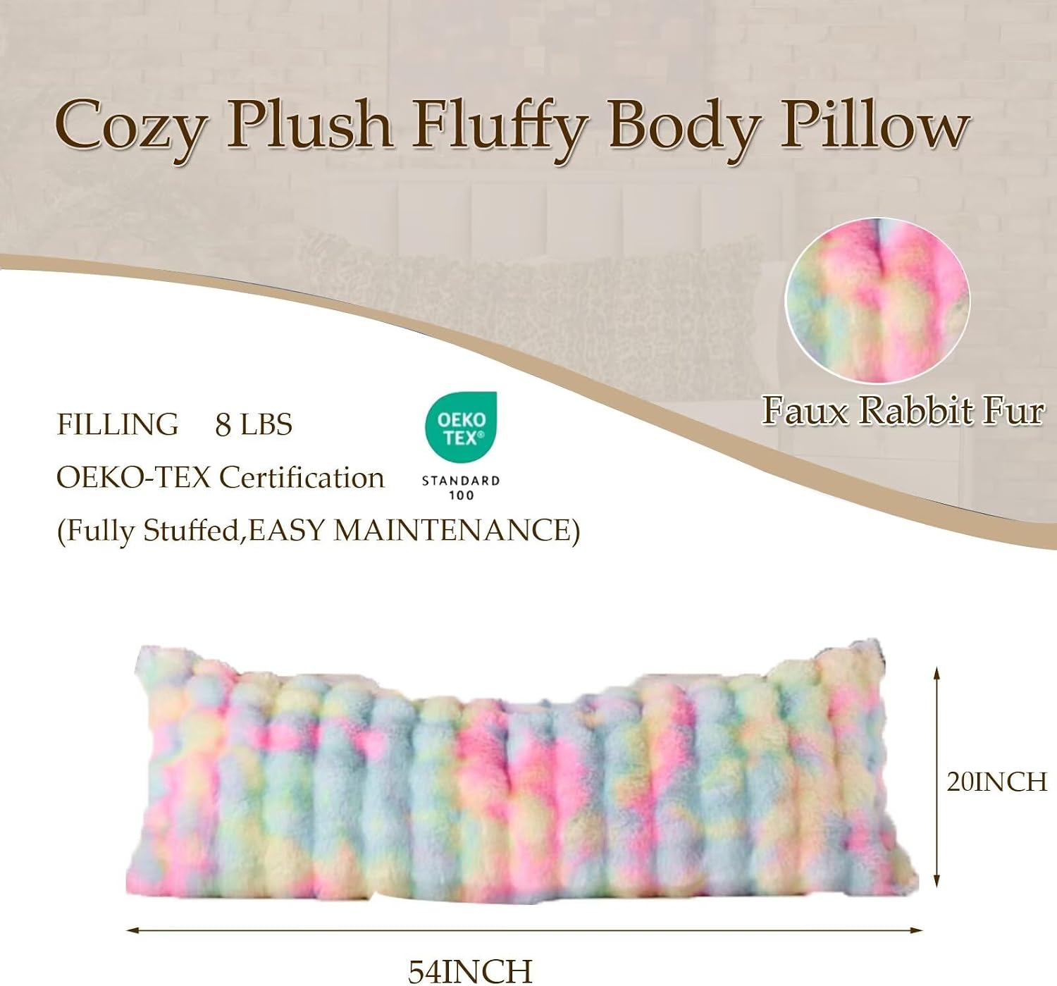 Animebody Luxury Shaggy Faux Fur Body Pillow, Fluffy Bed Pillow with Zipper Closure, Soft Decorative Plush Full Long Pillow, Fuzzy Hug Pillow…