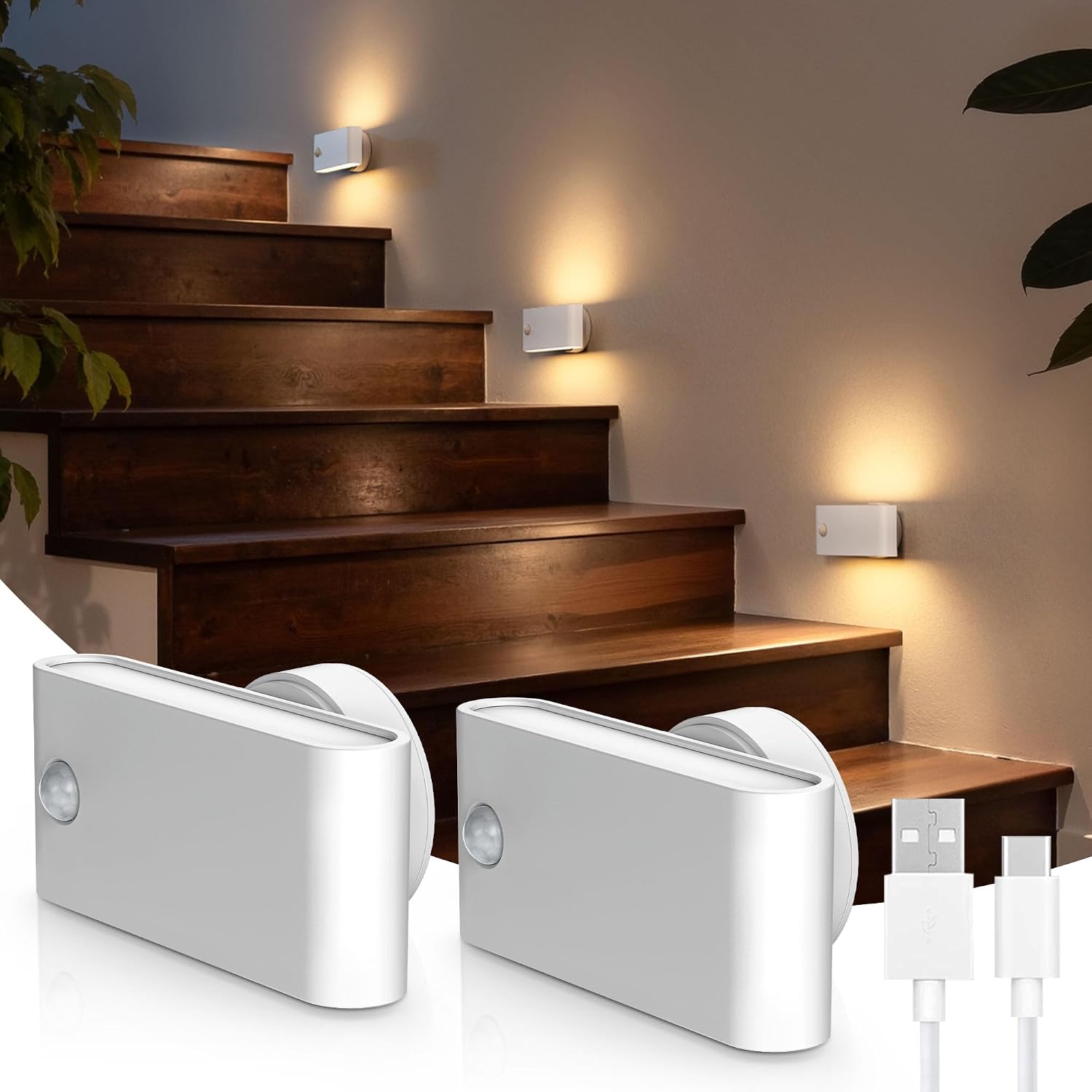L LOHAS LED Motion Sensor Night Light, Rechargeable Stair Lights Indoor, Portable Warm White Motion Sensor Light Indoor, Battery Operated…