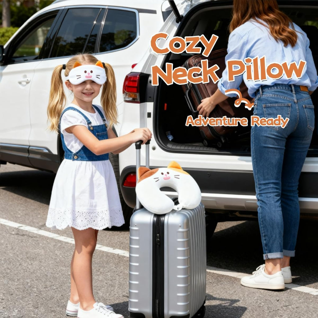 MissSoul Kids Neck Pillow for Travel with Sleep Eye Mask, Cute Travel Neck Pillow, Memory Foam Flight Sleeping Headrest Pillow for Boys & G…
